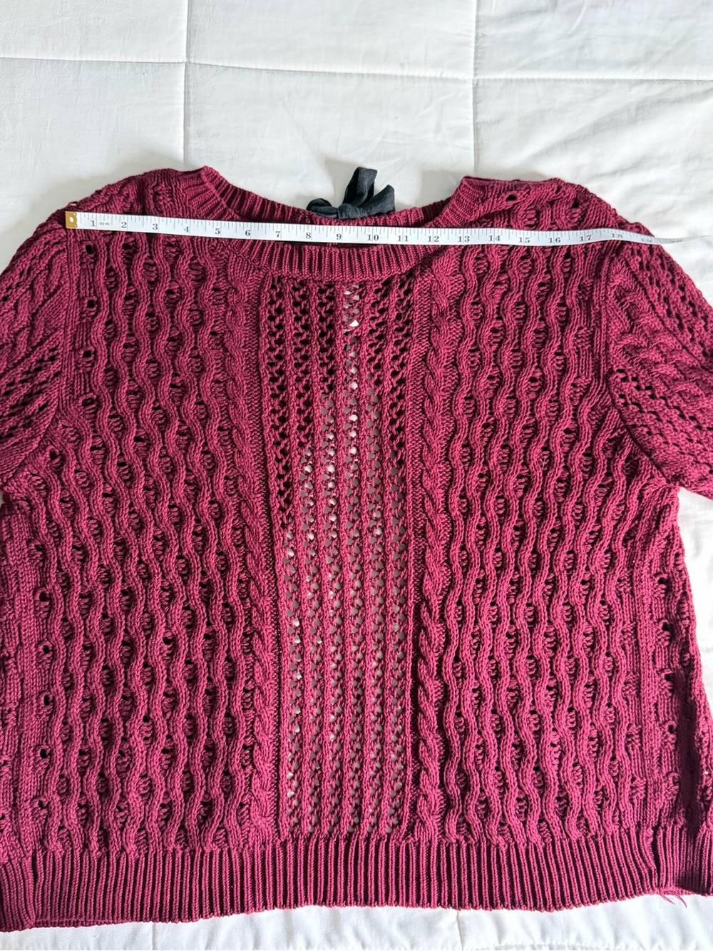 Womens Open-Back Cable Knit Burgundy Cardigan - XL - Picture 6 of 7